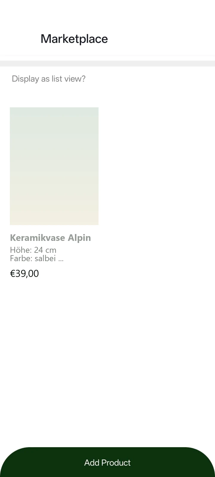 Marktplatz der klyro-App mit einem Angebot samt Preis